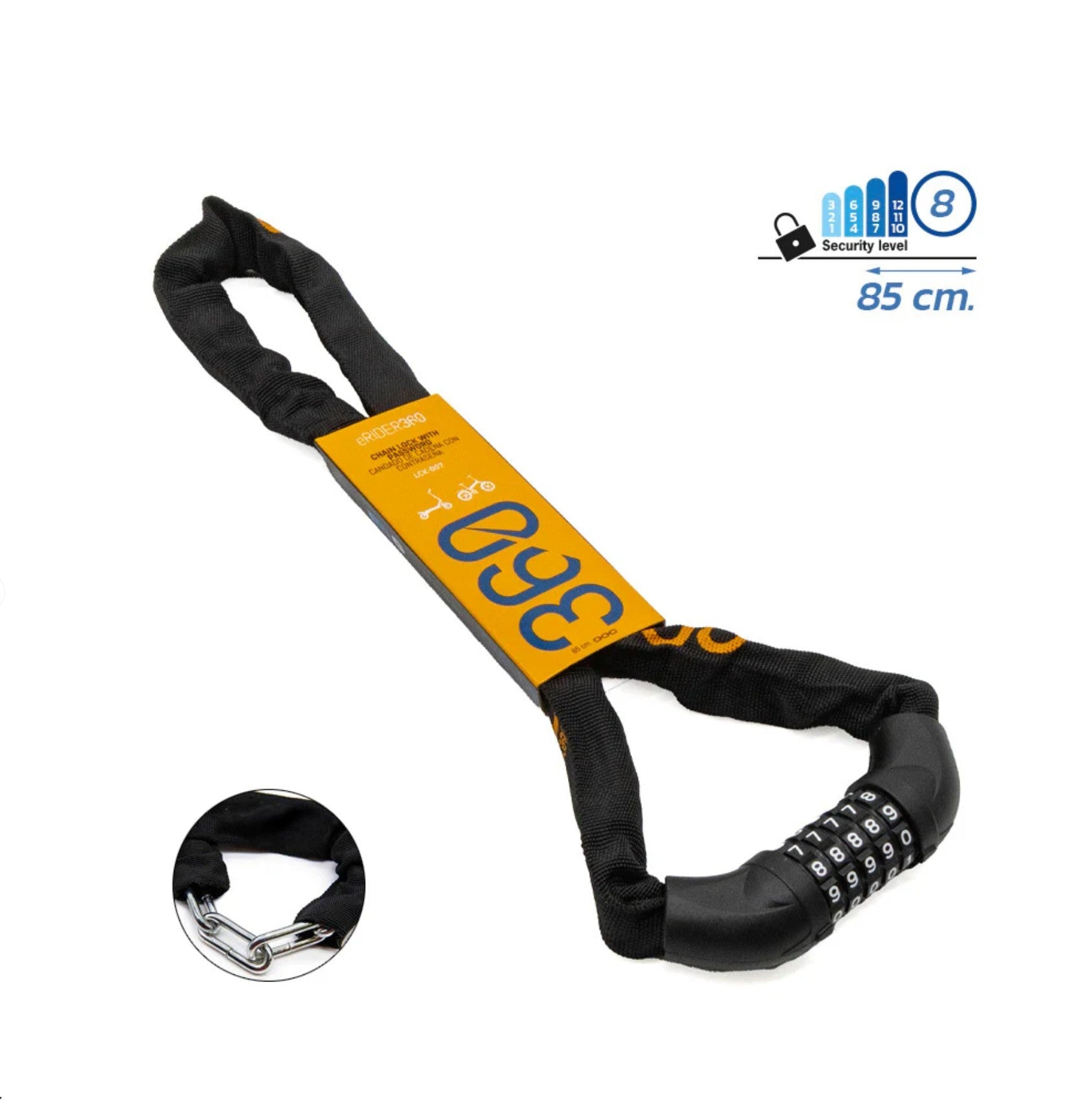Candado de cadena con combinación 85 cm articulado 360° para bicicleta - Abc - e Store