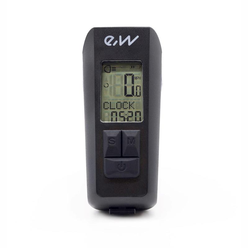 Luz led frontal recargable EWL011 con display de velocidad,temperatura,hora y Km